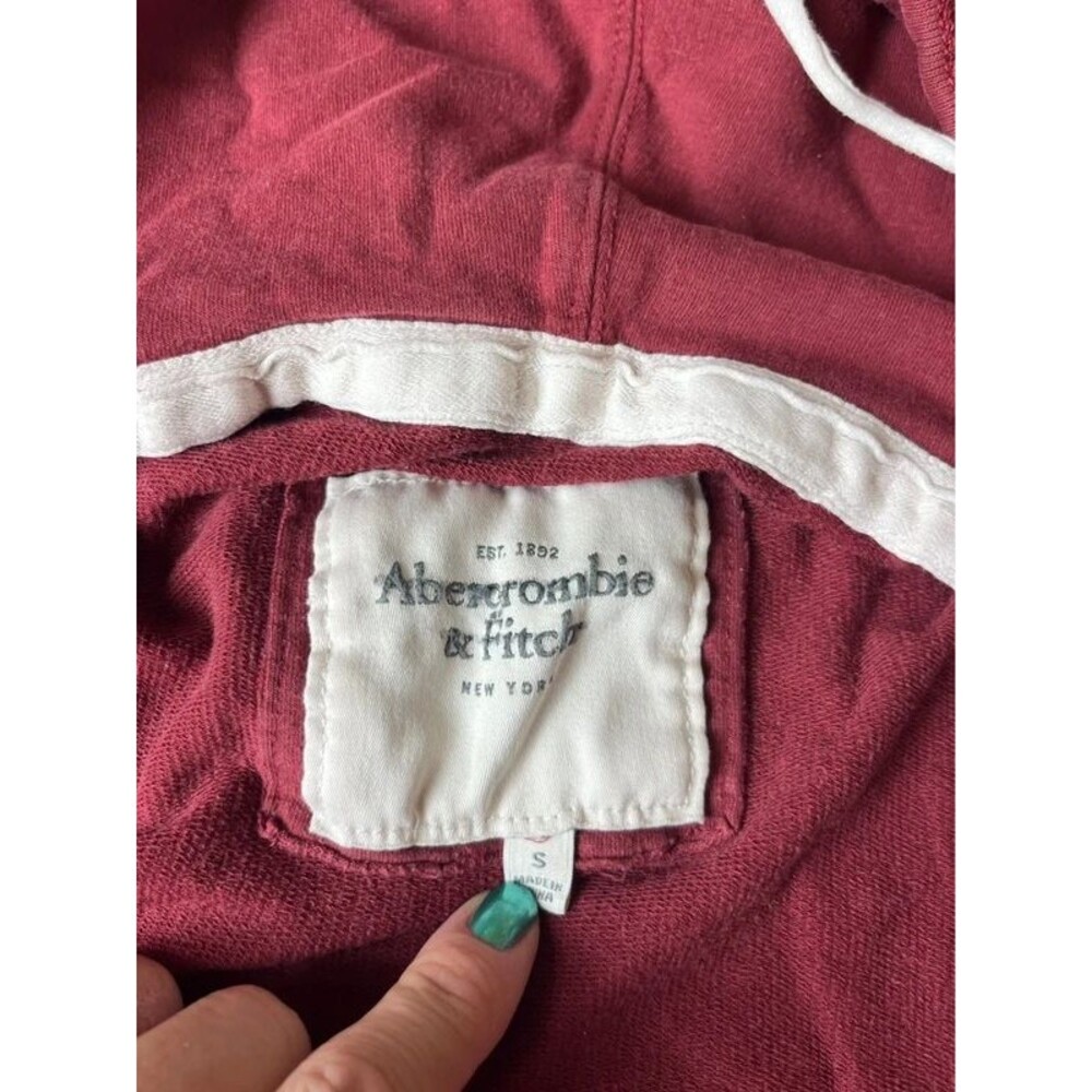 Y2K Abercrombie & Fitch Burgundy Athletic Dept Full Zip Hoodie Sweatshirt Small - Picture 3 of 10